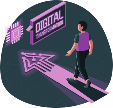 People walking towards digital transformation metaphor